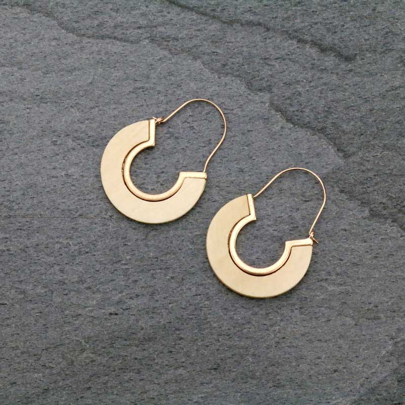 U Shape Wood with Metal Hoop Earrings -Ivory