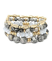 Multi-Layer Semi Precious Stone Mix Stretch Bracelet Set