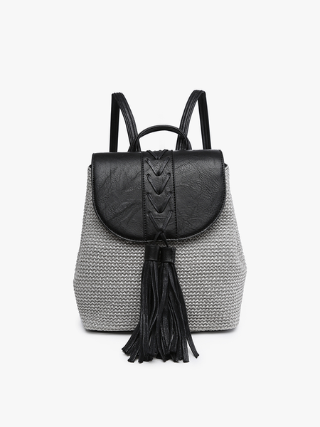 Eleanora Straw Backpack w/ Vegan Leather Detail - Grey/Black – The