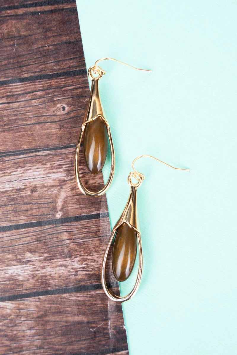 FIND YOUR JOY BROWN AND GOLDTONE TEARDROP EARRINGS