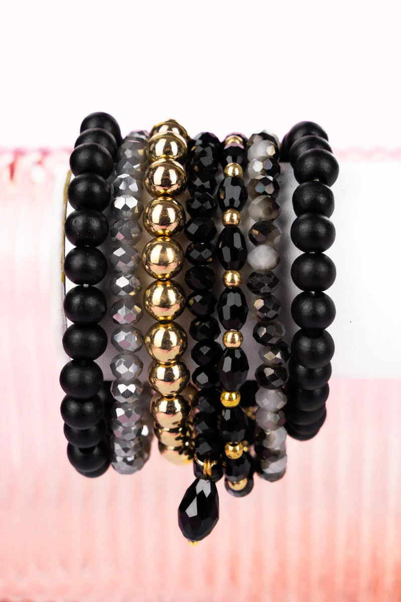 GO YOUR OWN WAY BLACK BEADED BRACELET SET