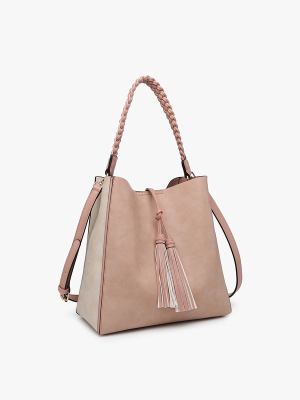 Dina Contrast Tote w/ Tassel - Pink/Off White