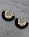 Thread Tassel with Hammered Metal Hoop Earrings - Black