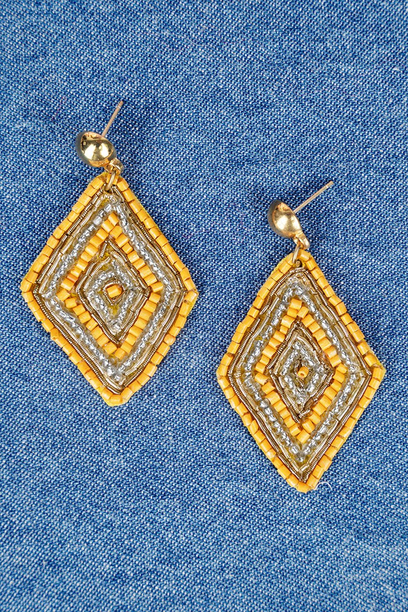 DAKOTA MUSTARD DIAMOND SHAPE SEED BEAD EARRINGS