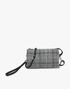 Riley Plaid 3 Compartment Crossbody/Wristlet - Black/Gray