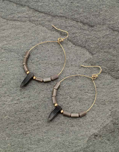 Stone Fish Hook Earrings - laboradite