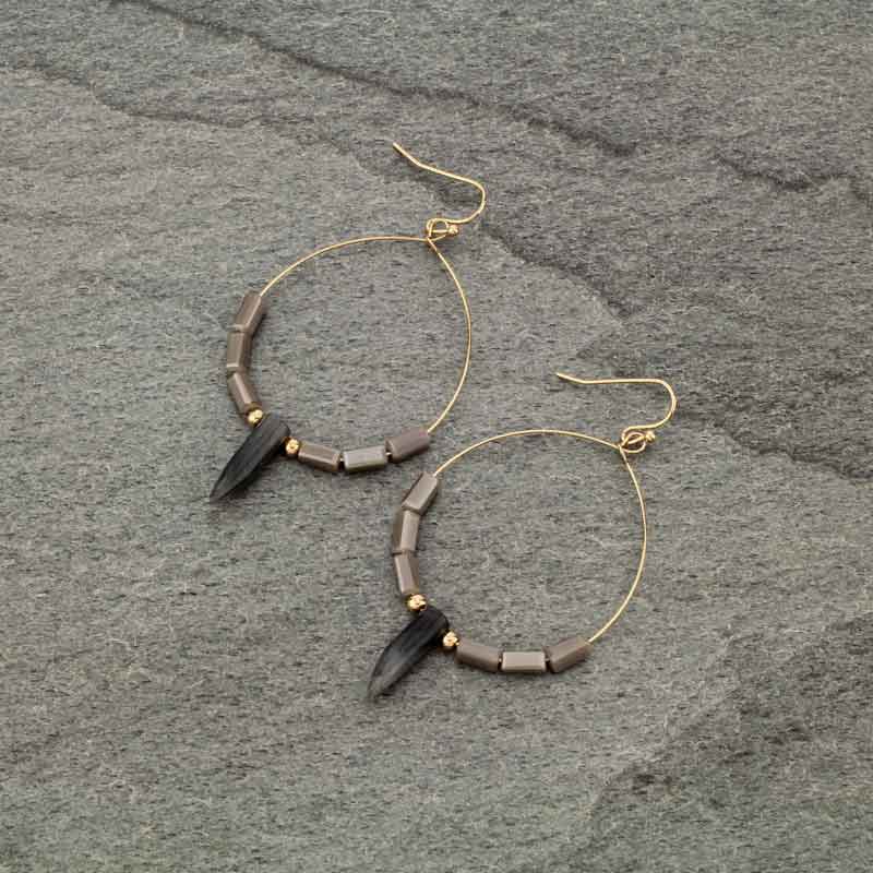Stone Fish Hook Earrings - laboradite