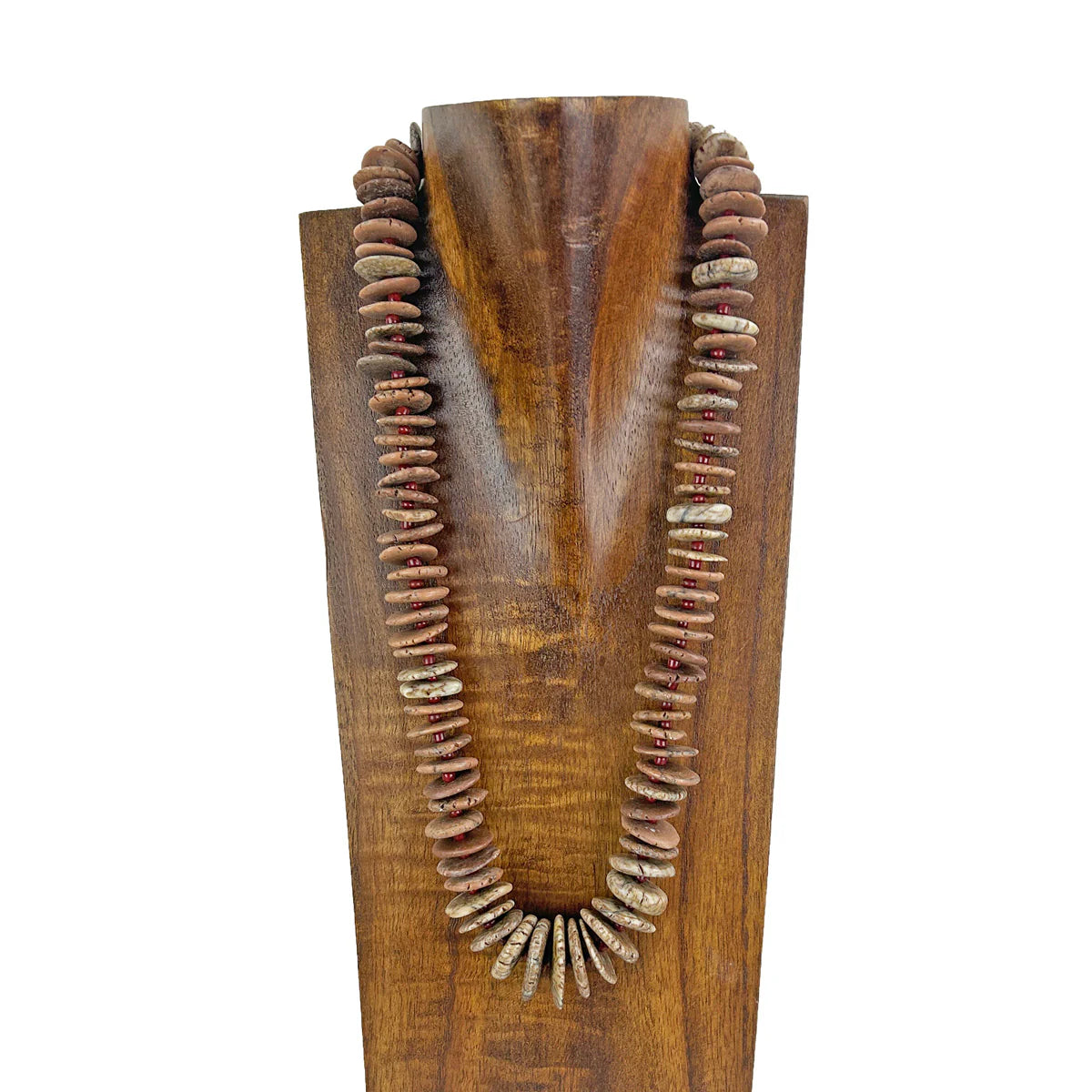 WE 23-Inch Nature Flat Brown Stone Necklace