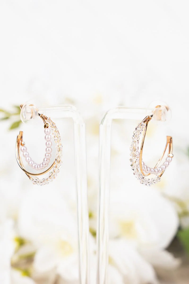 RAQUEL GOLDTONE PEARL HOOP EARRINGS