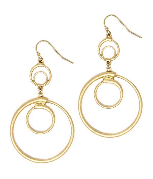 Multi Ring Drop Earrings - Gold