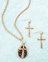 All Sparkle Hematite and Goldtone Cross Necklace and Earring