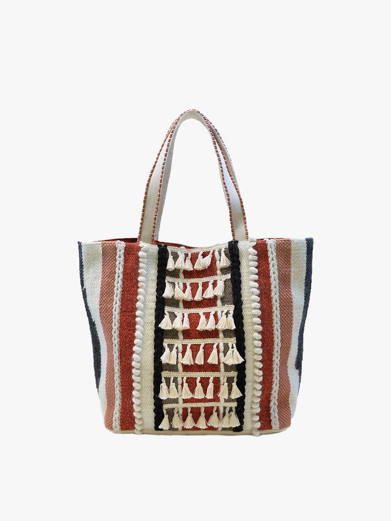 Cassie Striped Cotton Tote w/ Tassels