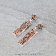 Flower Leather Bar Stud Earrings