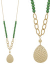 SMD Teardrop metal w/ chain & wood bead necklace - green