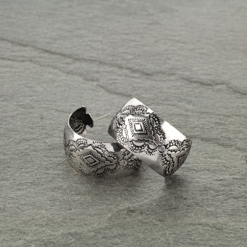 Western navajo style texture hoop earrings