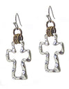 Hammered cross drop earring