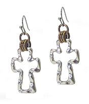 Hammered cross drop earring