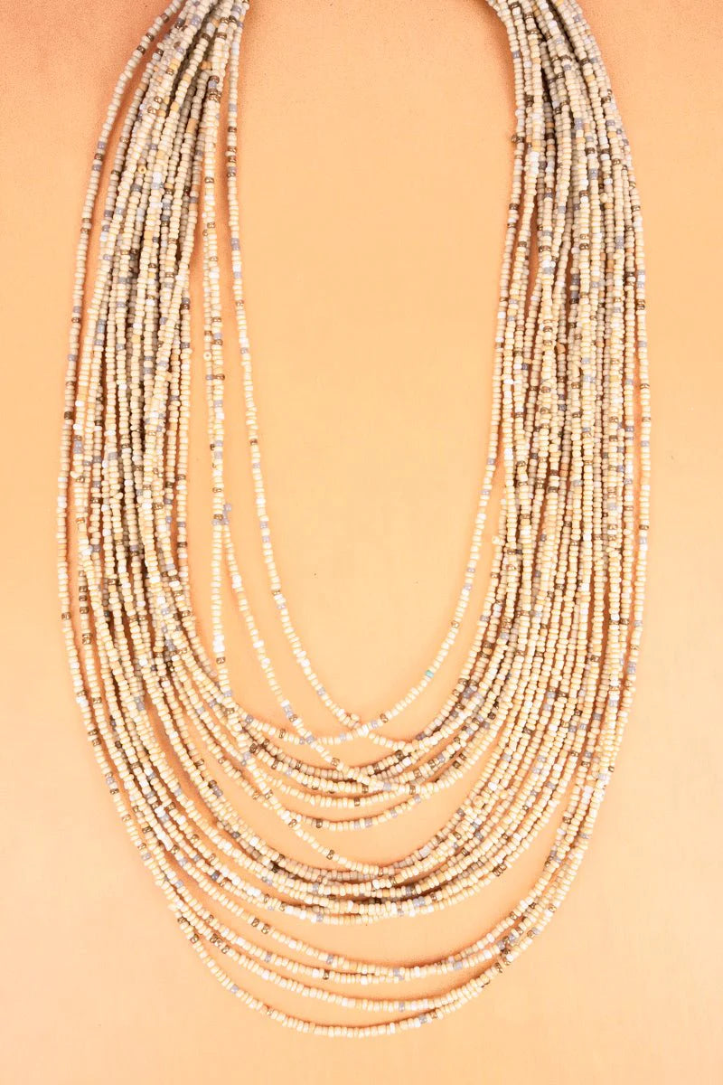LAYERED IVORY MULTI-COLOR SEED BEAD NECKLACE