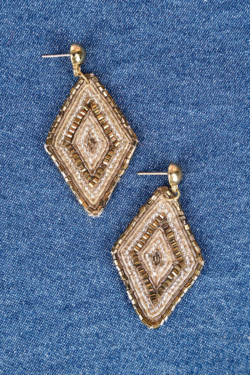DAKOTA GOLD DIAMOND SHAPE SEED BEAD EARRINGS