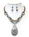 Hammered metal teardrop and multi ball mix chain necklace set