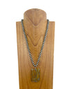 WE 22-inch Silver Navajo pearl bead necklace with large brown rectangular jasper stone pendant