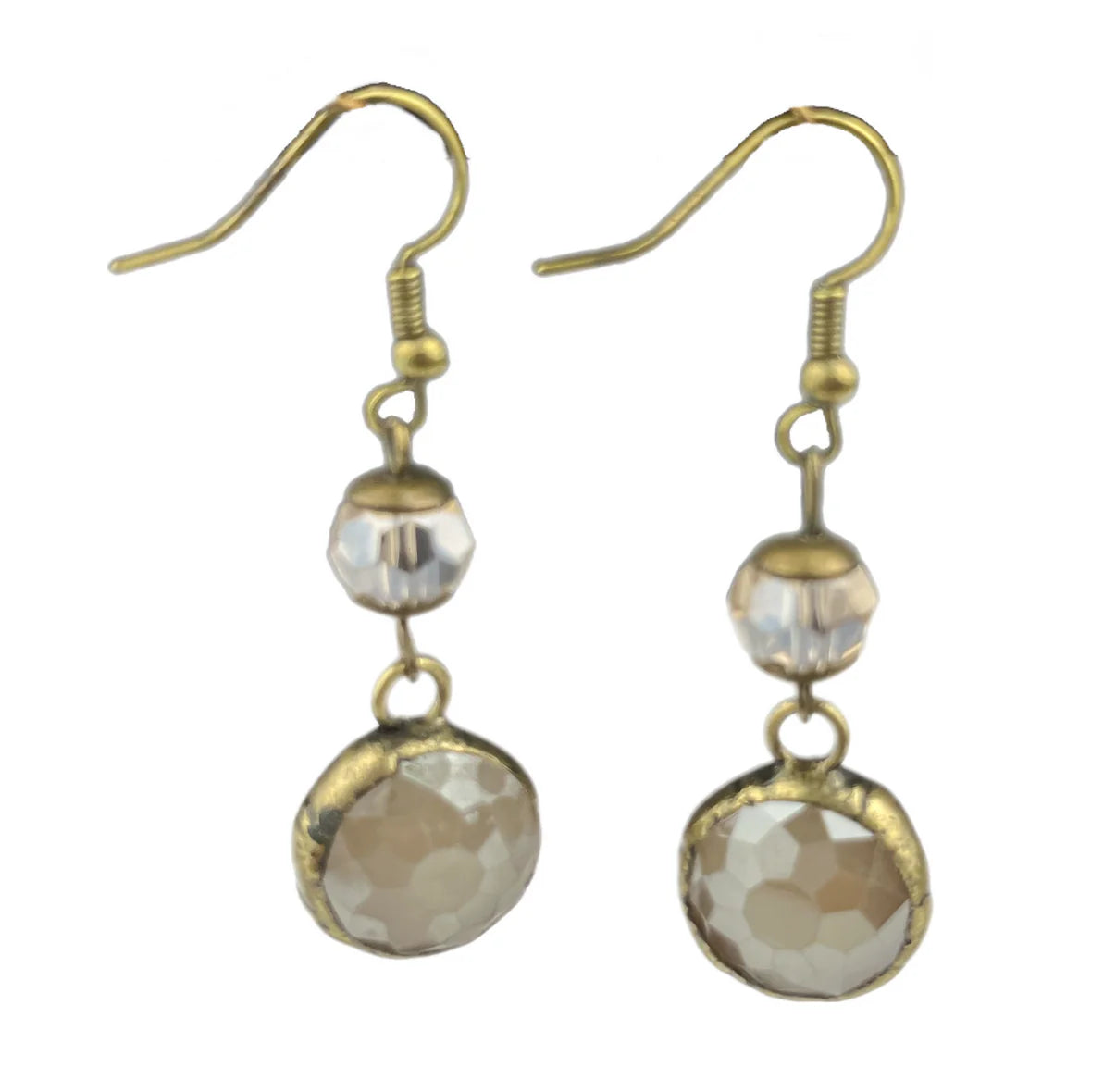 AC Champagne Crystal /Round Ivory Crystal Drop Earrings
