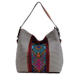 Ember Aztec Embroidered Hobo Bag - Black