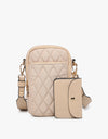 Parker Quilted 3 Compartment Crossbody w/ Pouch - Tan