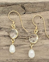 Earring Glass Bezel with Freshwater Pearl Drop Gold