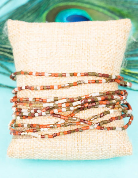 OLIVE GREEN AND GOLD SEED BEAD BRACELET SET