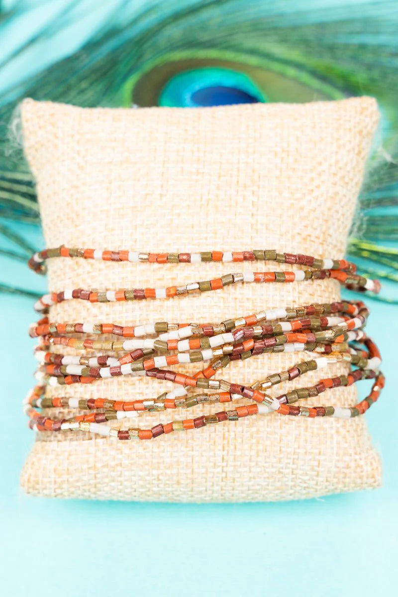 OLIVE GREEN AND GOLD SEED BEAD BRACELET SET