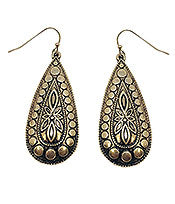 Antique metal textured teardrop earring