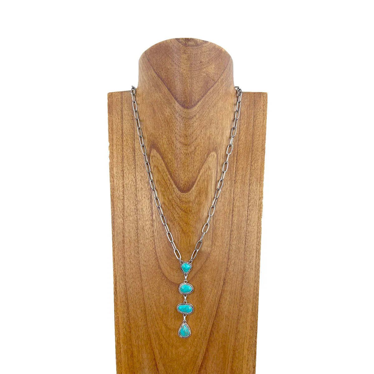 WE 22 inch silver metal chain with turquoise stone teardrops