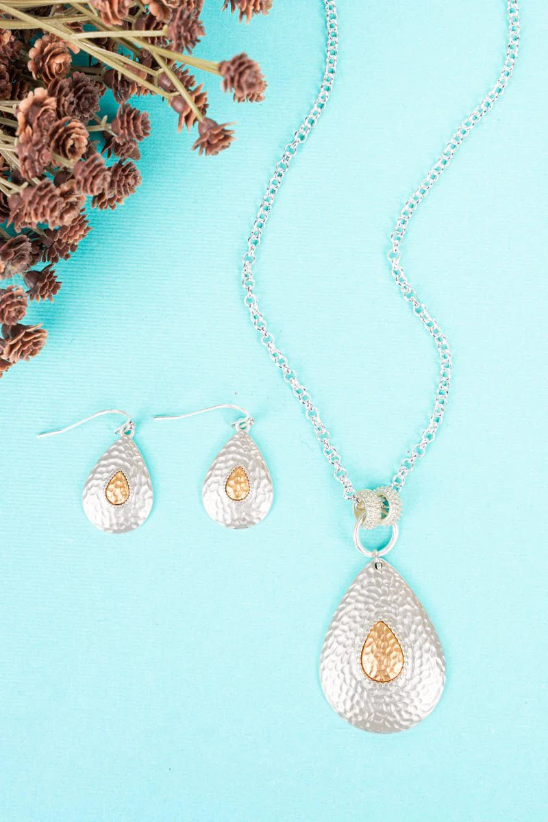 AVERY TWO-TONE TEARDROP NECKLACE AND EARRING SET
