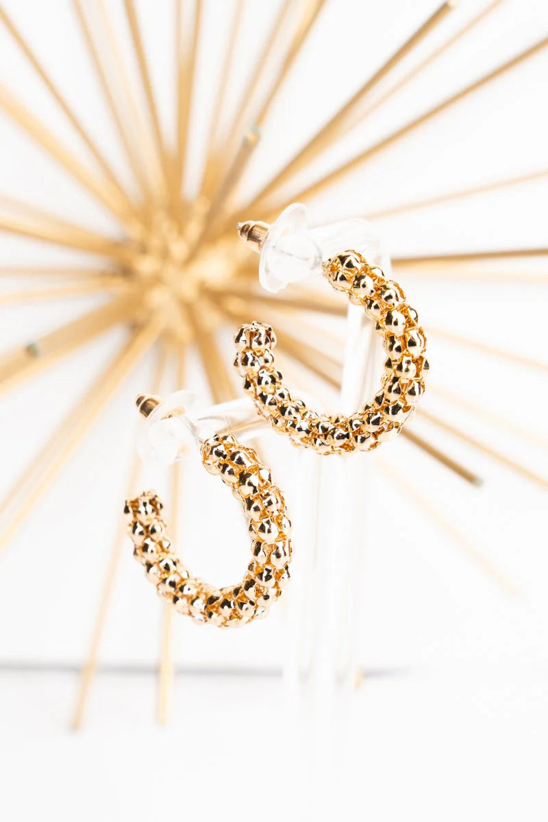 CRYSTAL AVENUE TEXTURED SMALL GOLDTONE HOOP EARRINGS