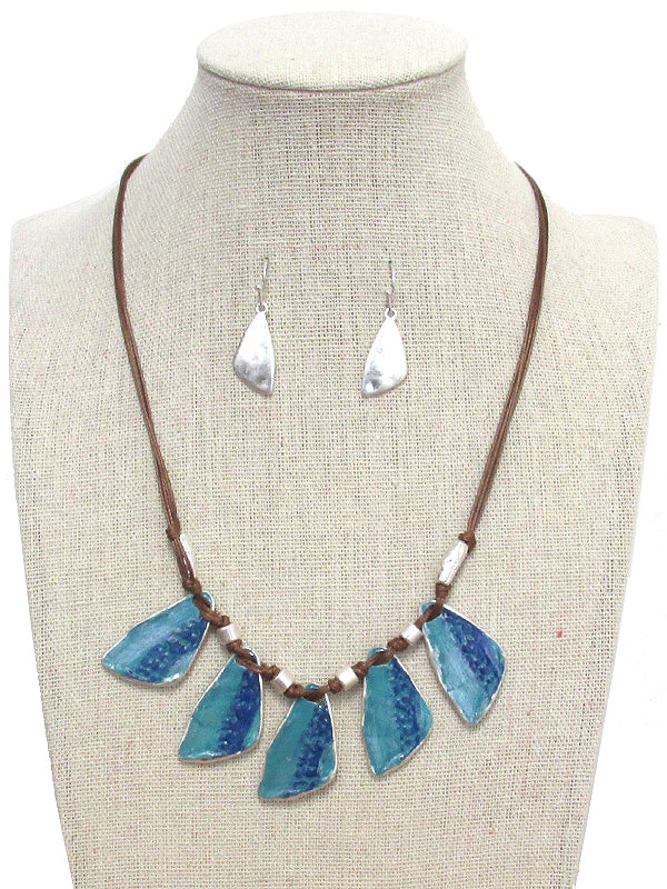 Multi patina metal tribal cord necklace set
