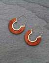 U Shape Wood with Metal Hoop Earrings - Brown