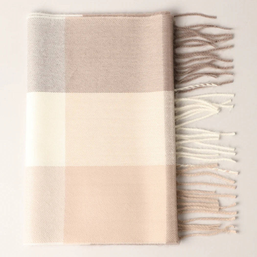 FC Cashmere Feel Plaid Pattern Scarf - Taupe Plaid