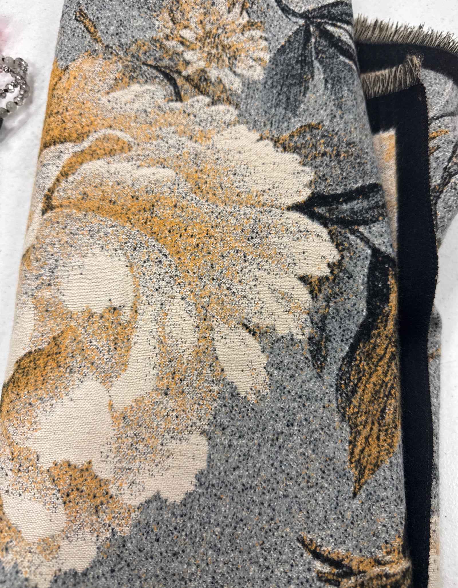 NI brown,gold floral cashmere scarf