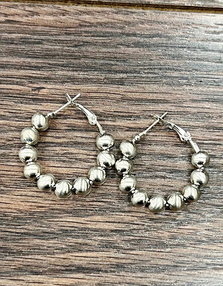 Silver Navajo Bead Hoop Earrings