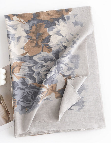 Vintage Rose Print Scarf - Grey