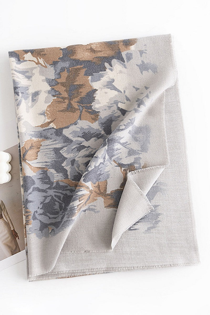 Vintage Rose Print Scarf - Grey