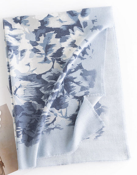 Vintage Rose Print Scarf - Blue