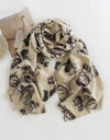 Warm Rose Print Tassel Scarf-Beige