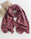 Warm Rose Print Tassle Scarf - Purplered