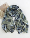 Warm Rose Print Tassel Scarf-GREEN