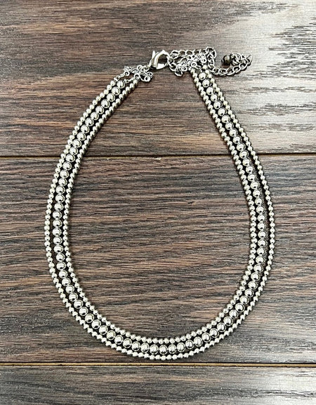 18" Chunky Silver Western Bead 3-strand Necklace