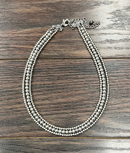 18" Chunky Silver Western Bead 3-strand Necklace
