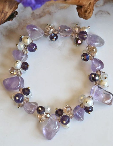 Free Form Amethyst Multi Stone Stretch Bracelet