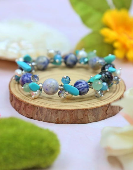 Sodalite Turquoise Mix Stone Clustered Stretch Bracelet